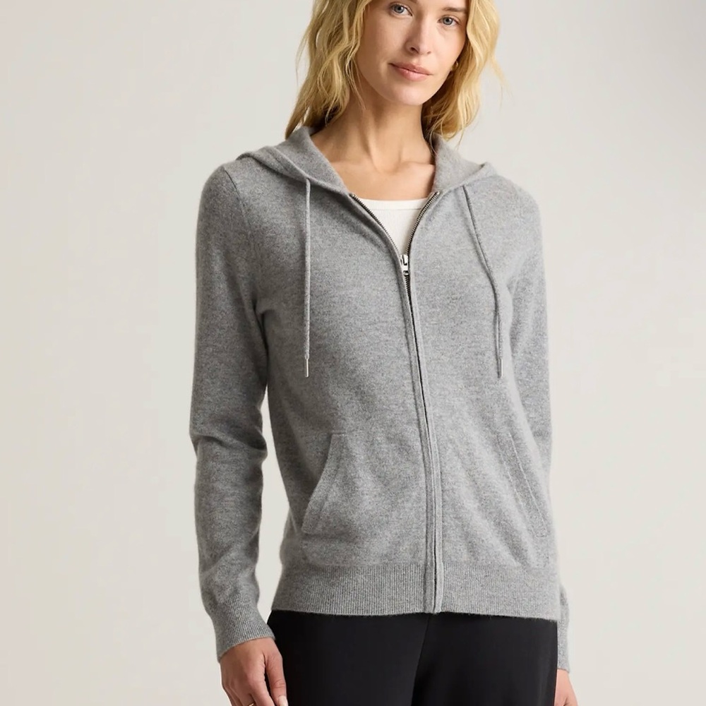 Quince Mongolian Cashmere Heather Gray Zip-Up Hoodie size X-Small 1033 - Picture 1 of 5